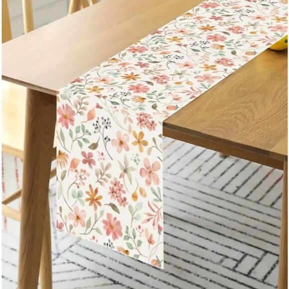 Floral Table Runner 13x72in Colorful Off white with flowers - Picture 1 of 2